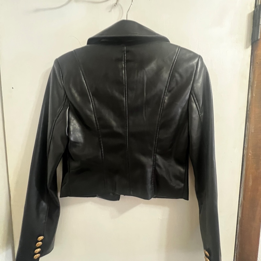 NWOT 7 For All Mankind Faux Leather Cropped Jacket with Gold Buttons - Picture 3 of 4